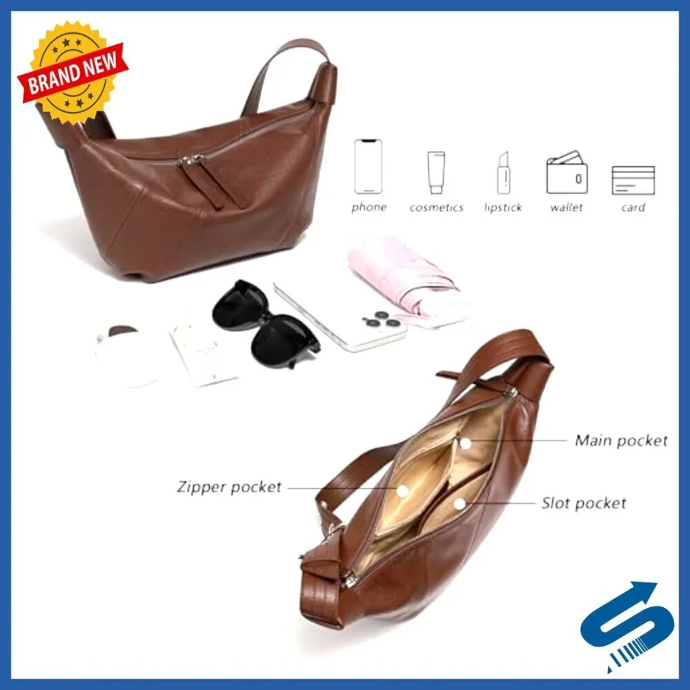 Genuine Leather Hobo Crossbody Bag Adjustable Strap Spacious Purse